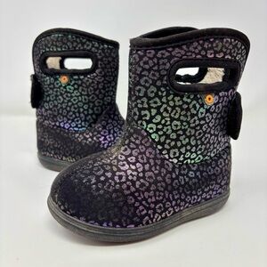 BOGS Baby II Rainbow Leopard Pull On Waterproof Rain Boots Neoprene Toddler Girl